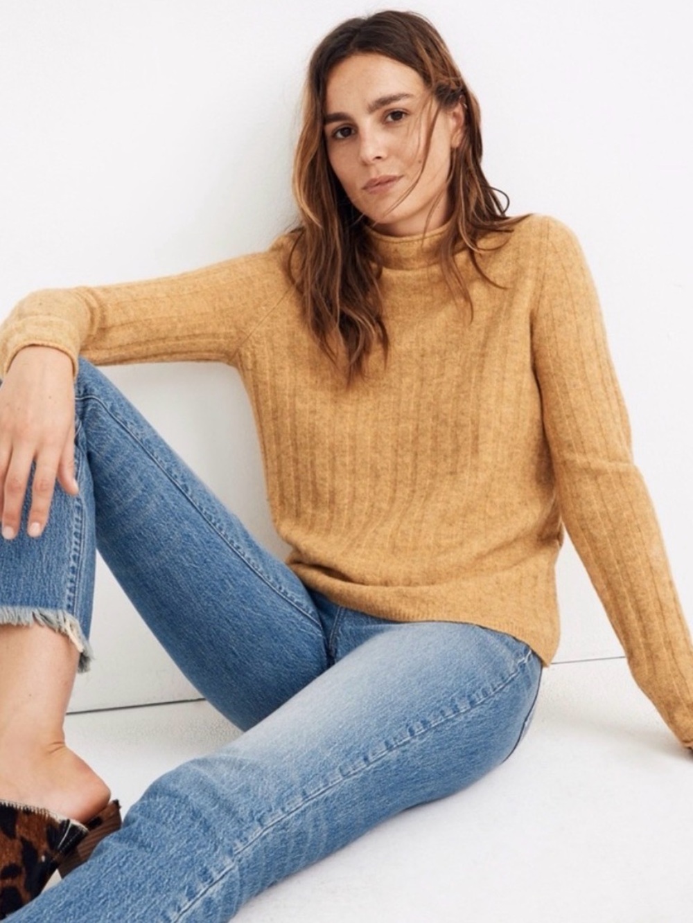Madewell Evercrest Turtleneck Sweater Coziest Yarn Small Yellow Heather Mustard